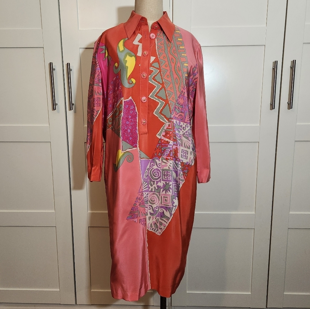 VTG Anne Crimmins for UMI Collections Silk Abstract Geometric Shift Dress 12 - Picture 2 of 11